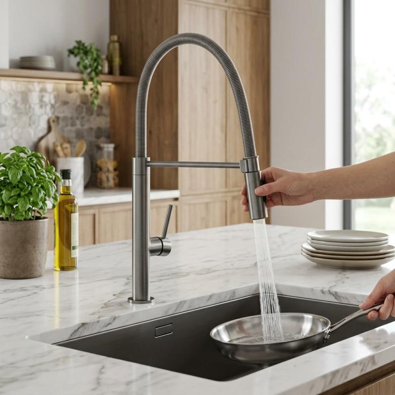 Pure.Sink Luxion massief RVS keukenkraan profi met flexibele uitloop en 2 straalsoorten PLXFLEX-02